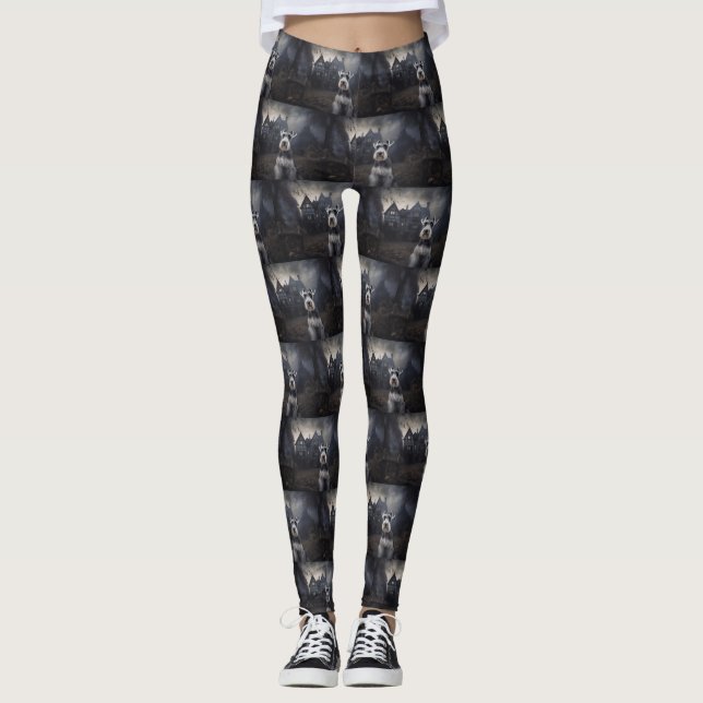 Miniature Schnauzer Halloween Beängstigend Leggings (Vorderseite)