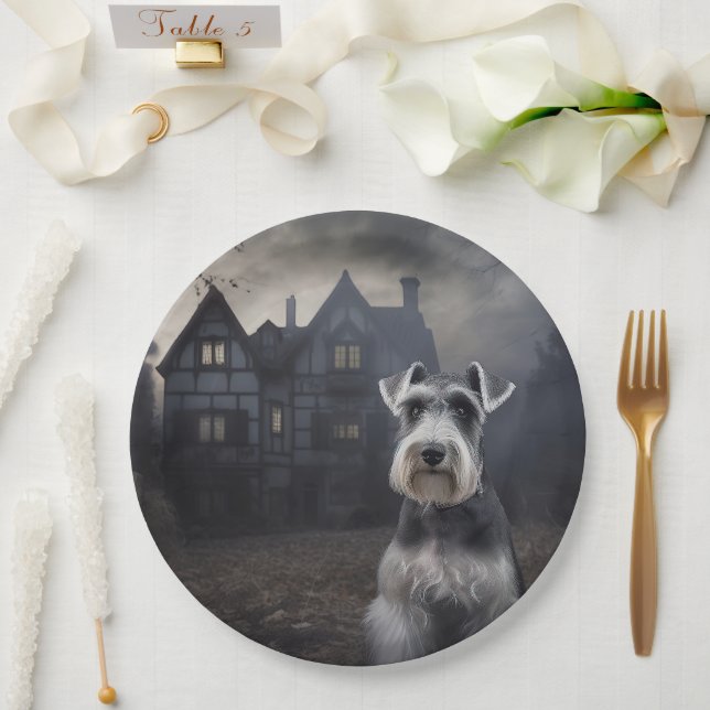 Miniature Schnauzer Halloween Beängstigend Pappteller (Hochzeit)