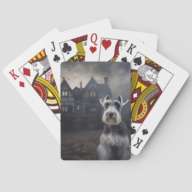 Miniature Schnauzer Halloween Beängstigend Spielkarten (Rückseite)
