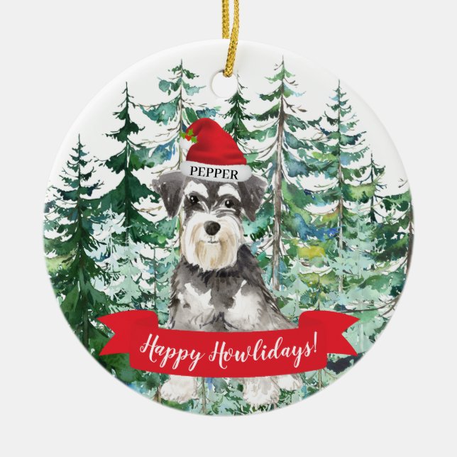 Miniature Schnauzer Happy Howlidays Hund Keramik Ornament (Vorne)