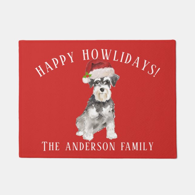 Miniature Schnauzer Happy Howlidays Weihnachten Fußmatte (Vorderseite)