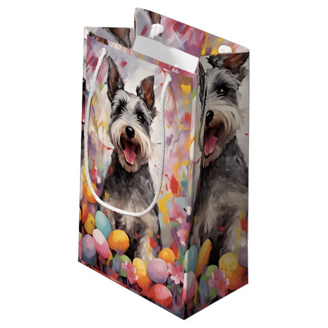 Miniature Schnauzer Happy Oaster Kleine Geschenktüte (Rückseite Schrägansicht)
