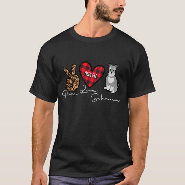 Miniature Schnauzer Kariert Peace Liebe Niedlicher T-Shirt (Vorderseite)