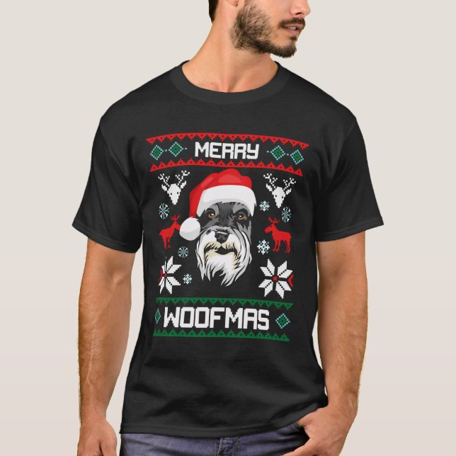 Miniature Schnauzer Merry Woofmas Geschenk für Chr T-Shirt (Vorderseite)