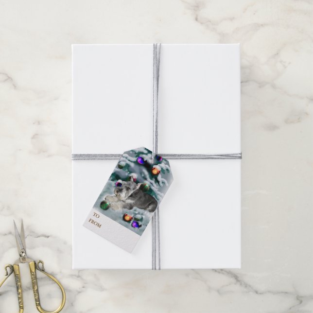 Miniature Schnauzer Weihnachtszeit Geschenkanhänger (Mit Garn)