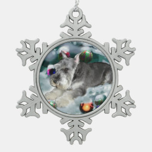 Miniature Schnauzer Weihnachtszeit Schneeflocken Zinn-Ornament
