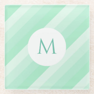 Miniaturgrüne Streifen Modernes Template Monogramm Glasuntersetzer