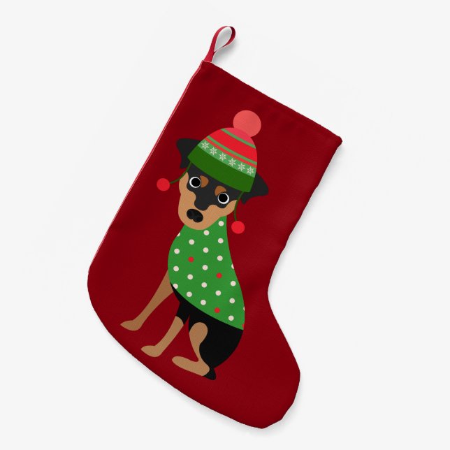 Miniaturpinscher-HundeweihnachtsStrumpf Kleiner Weihnachtsstrumpf (Vorderansicht (hängend))
