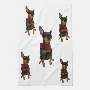 Miniaturpinscher-minimales Button Bowtie Geschirrtuch