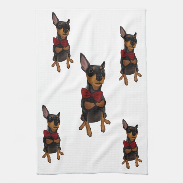 Miniaturpinscher-minimales Button Bowtie Geschirrtuch (Vertikal)