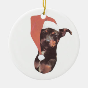 Miniaturpinscher-Weihnachtsmannmütze-Verzierung Keramik Ornament