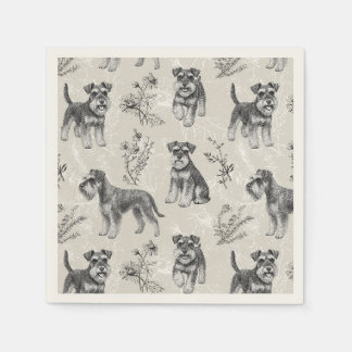 Miniaturschnauzer Vintage-Sepia-Toile de Jouy Serviette