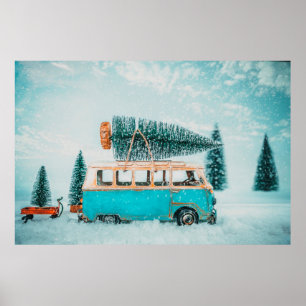 Miniaturwagen mit Weihnachtsbaum auf r Poster