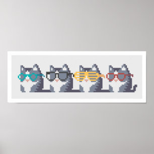 Minikatzen mit Glas-Reihen-Pixel-Kunst Poster