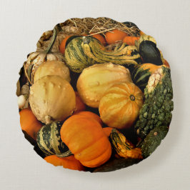 Minikürbis-und Kürbis-Zusammenstellungs-Fall-Foto Rundes Kissen