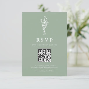 Minimailist Botanicals Sage Green QR Code Hochzeit RSVP Karte