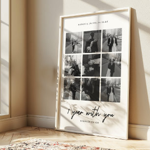 Minimal 1. Jubiläum Hochzeit 9 Foto Collage Poster