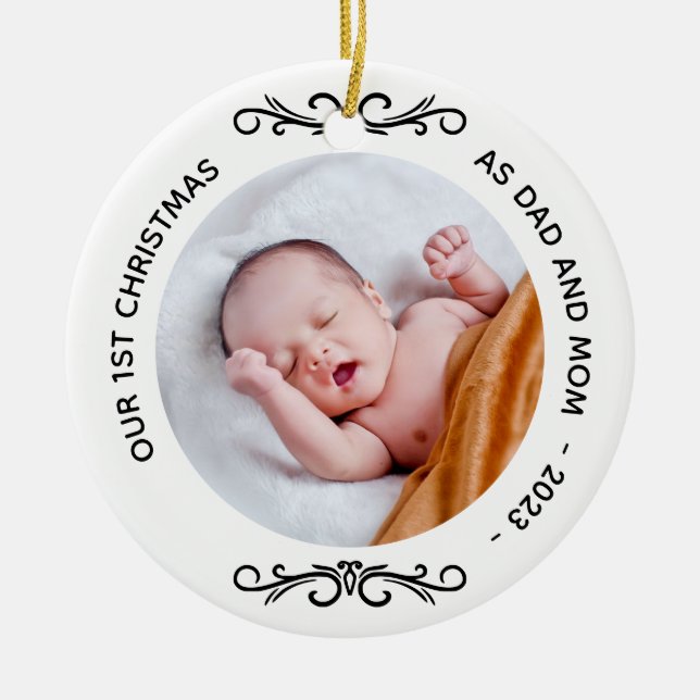 Minimal 1. Weihnachten als Vater Mama Foto Keramik Ornament (Vorne)