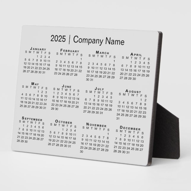 Minimal 2025 Calendar Firmenname auf Gray Desktop Fotoplatte (Seite)