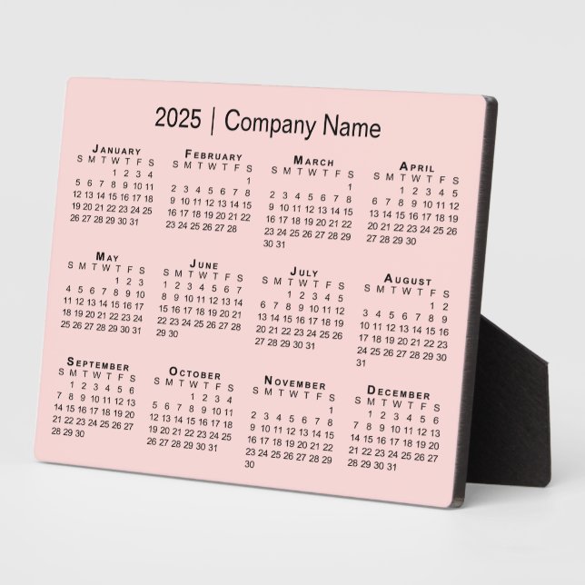 Minimal 2025 Kalender Firmenname auf rosa Desktop Fotoplatte (Seite)