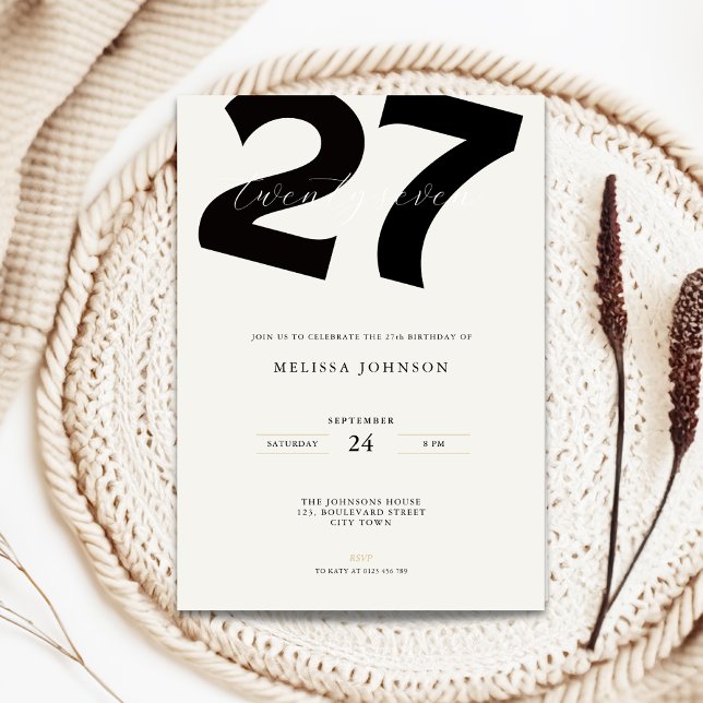 Minimal 27th Birthday Invitation - Bold Typo (Minimal 27th birthday invitation with bold typography)