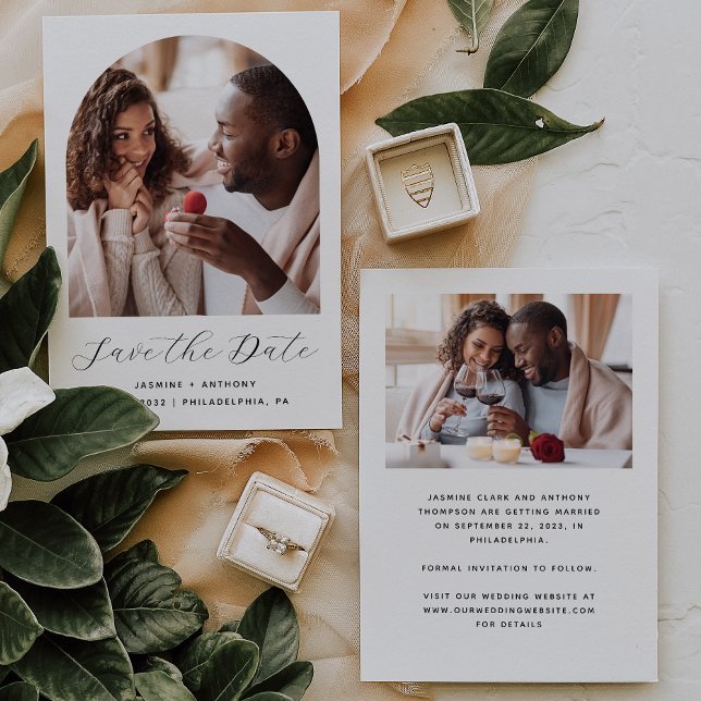 Minimal 2-Foto Boho Arch Black and White Save The Date (Von Creator hochgeladen)