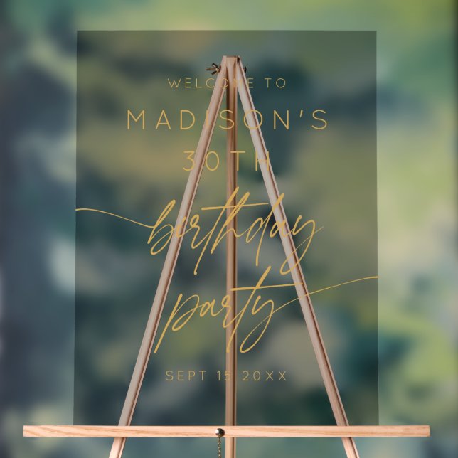Minimal 30. Geburtstag Party Begrüßung Gold Script Acrylschild (Neutral)