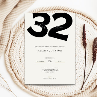 Minimal 32nd Birthday Invitation - Bold Typo