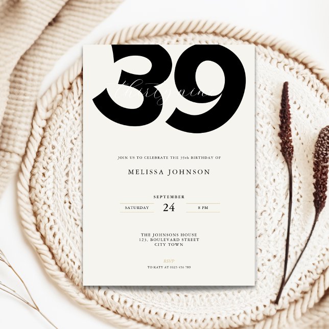 Minimal 39th Birthday Invitation - Bold Typo (Minimal 39th birthday invitation with bold typography)