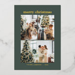 Minimal 3 Foto Collage Frohe Weihnachten Grün Gold Folien Feiertagskarte<br><div class="desc">Minimalistisch 3 Foto Collage Frohe Weihnachts Gold Foil Weihnachtskarte in Forest Green</div>