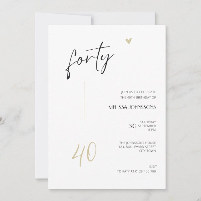 Minimal 40th Birthday Invitation Black and White (Devant)