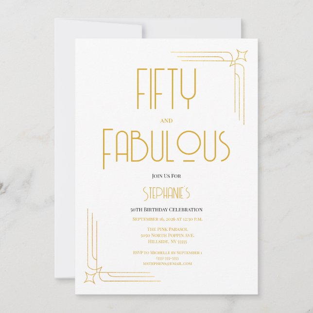 Minimal 50 and Fabulous 50th Birthday Invitation (Devant)