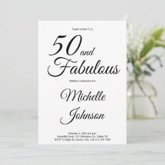 Minimal 50 and Fabulous 50th Birthday Party Einladung