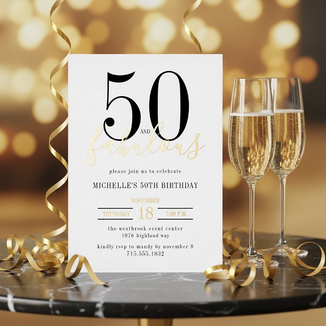 Minimal 50 and Fabulous 50th Birthday Party  Folieneinladung (Von Creator hochgeladen)