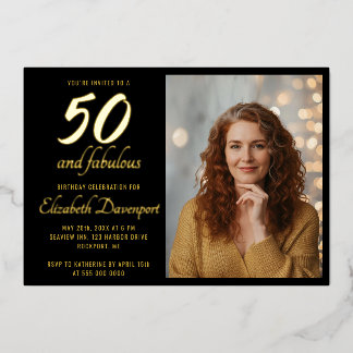 Minimal 50 and Fabulous Birthday Photo Gold Folieneinladung