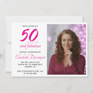 Minimal 50 and Fabulous Pink Photo Birthday Einladung