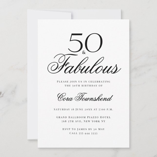 Minimal 50 & Fabulous Typography 50th Birthday Einladung (Vorderseite)