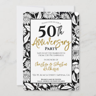 Minimal 50. Hochzeitstag Party Black Gold Einladung