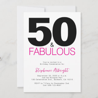 Minimal 50 und Fabelhaft Pink 50. Geburtstagsfeier Einladung