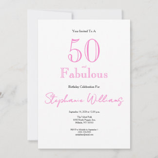 Minimal 50 und Fabulous Pink 50. Geburtstag Einladung