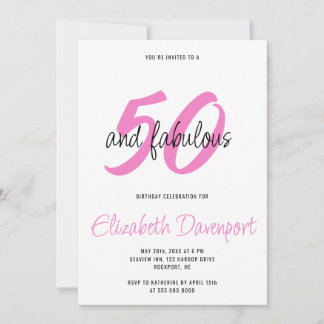 Minimal 50 und Fabulous Schwarz und Rosa Geburtsta Einladung