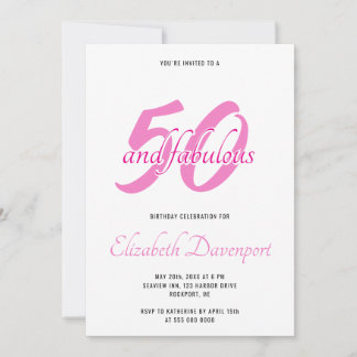 Minimal 50 und Fabulous Schwarz und Rosa Geburtsta Einladung