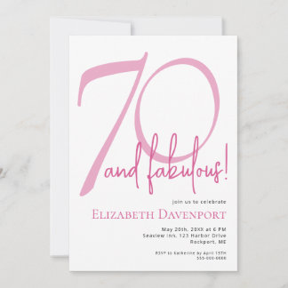 Minimal 70 und Fabelhaft Pink Geburtstag Einladung
