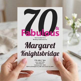 Minimal 70 und Fantastisch Rosa 70. Geburtstagsfei Einladung
