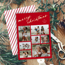 Minimal 7 Foto Collage Script Frohe Weihnachten Folien Feiertagskarte