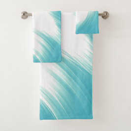 Minimal Abstrakte Blaue Wellen Pinselstriche Kunst Badhandtuch Set