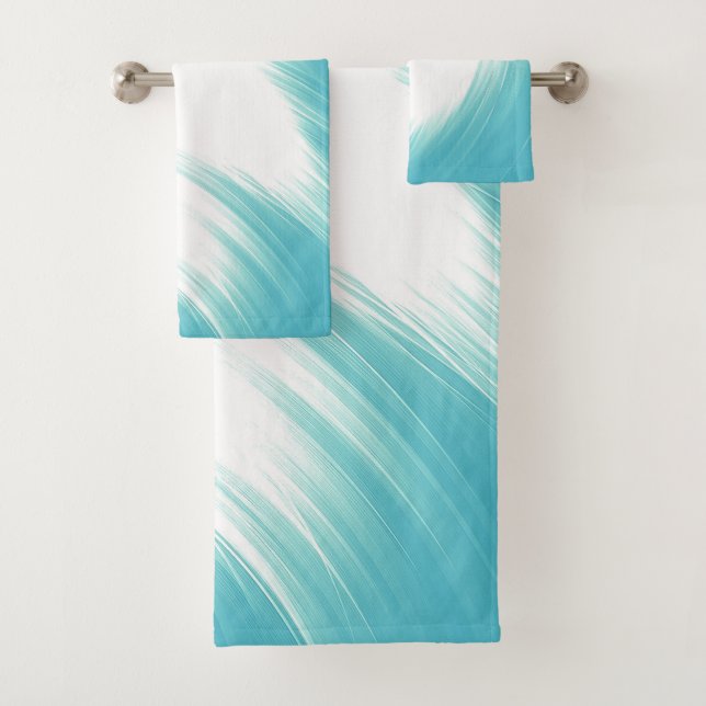Minimal Abstrakte Blaue Wellen Pinselstriche Kunst Badhandtuch Set (Insitu)