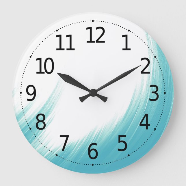 Minimal Abstrakte Blaue Wellen Pinselstriche Kunst Große Wanduhr (Vorderseite)