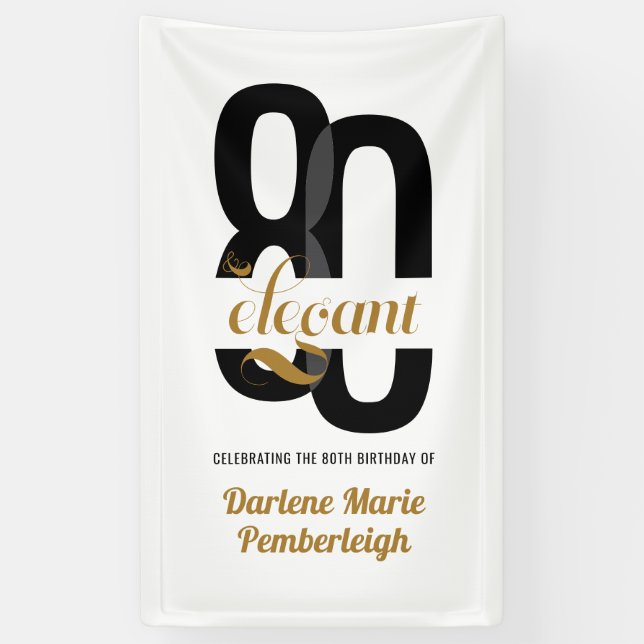 Minimal Achtzig & elegant Black Gold 80. Geburtsta Banner (Vertikal)