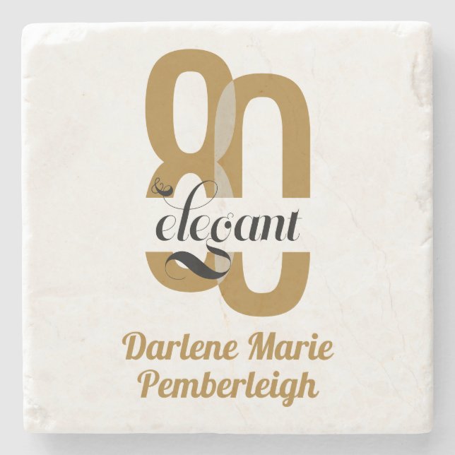 Minimal Achtzig & elegant Gold Black 80. Geburtsta Steinuntersetzer (Vorderseite)